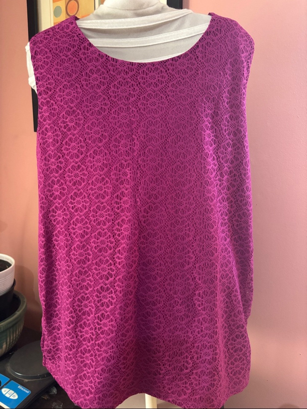 Bon Worth Fuchsia Lace Overlay Sleeveless Top NWTS Size Small